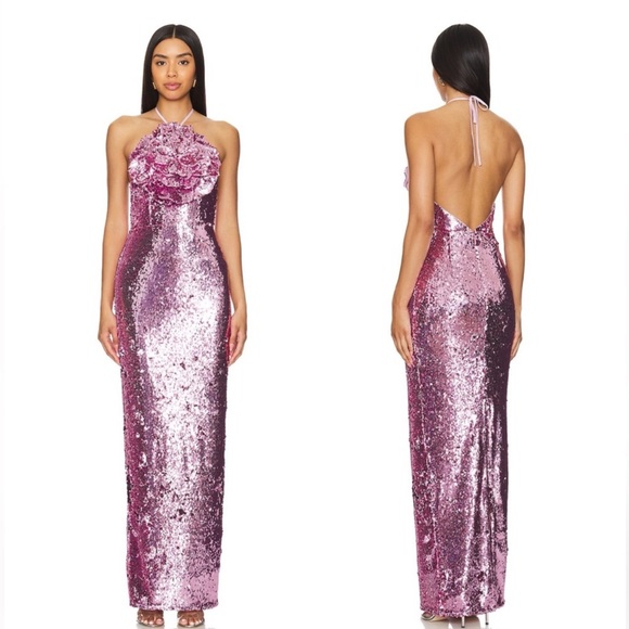 Lovers + Friends Lilium Floret Sequin Halter Gown Pink NEW with tags - Picture 1 of 6